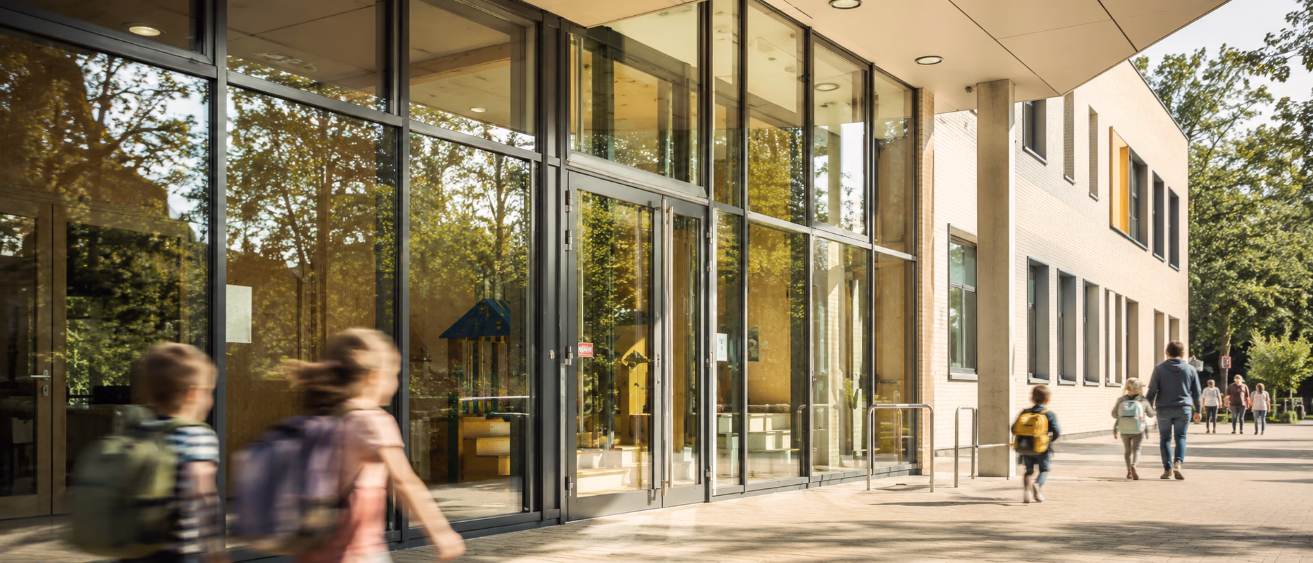 Glasfront einer öffentlichen Einrichtung, sicher und ruhig